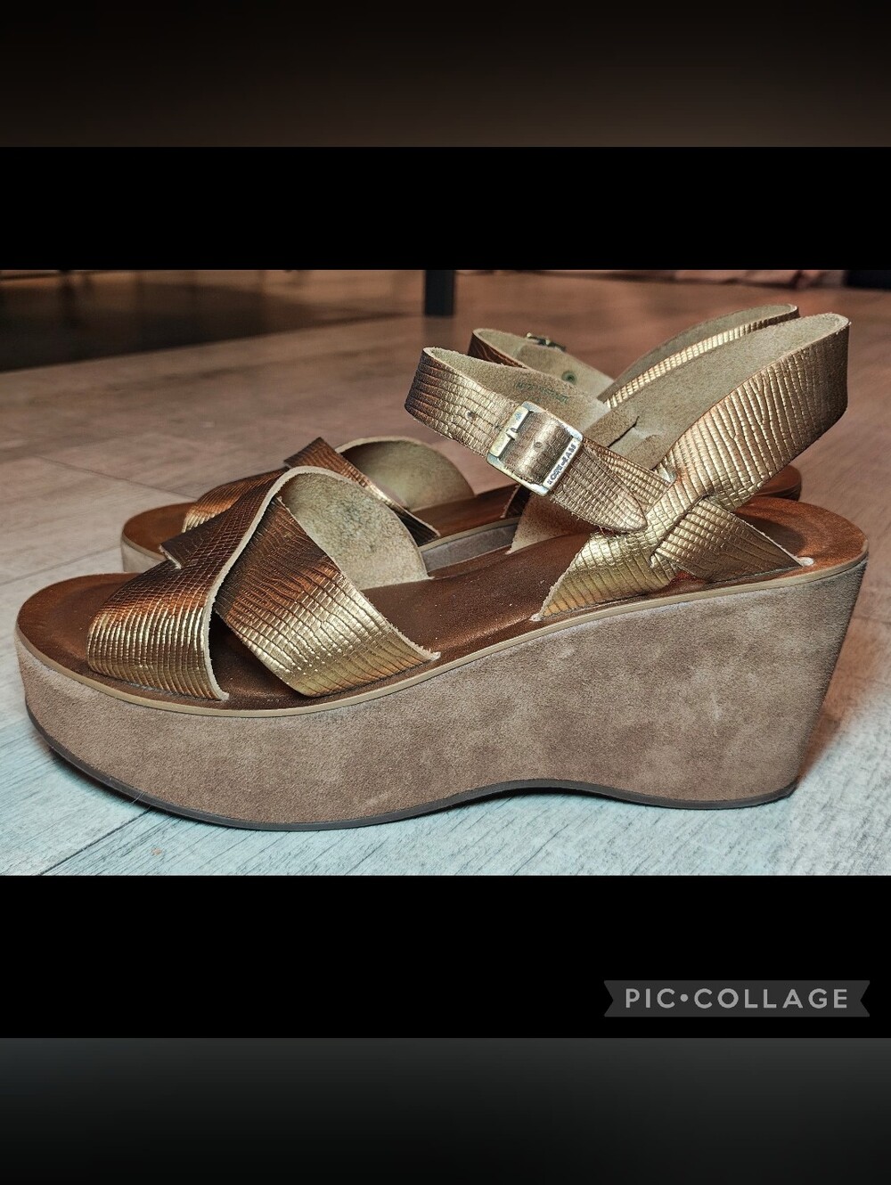🤎💛NWOT Kork-Ease Ava Metallic Bronze Leather & Suede Wedge Sandals💛🤎T